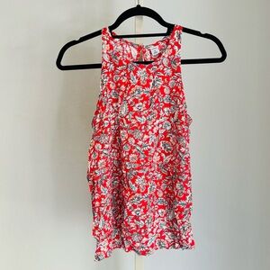 Old Navy Red Floral Print High Neck Sleeveless Top, Size X-Small